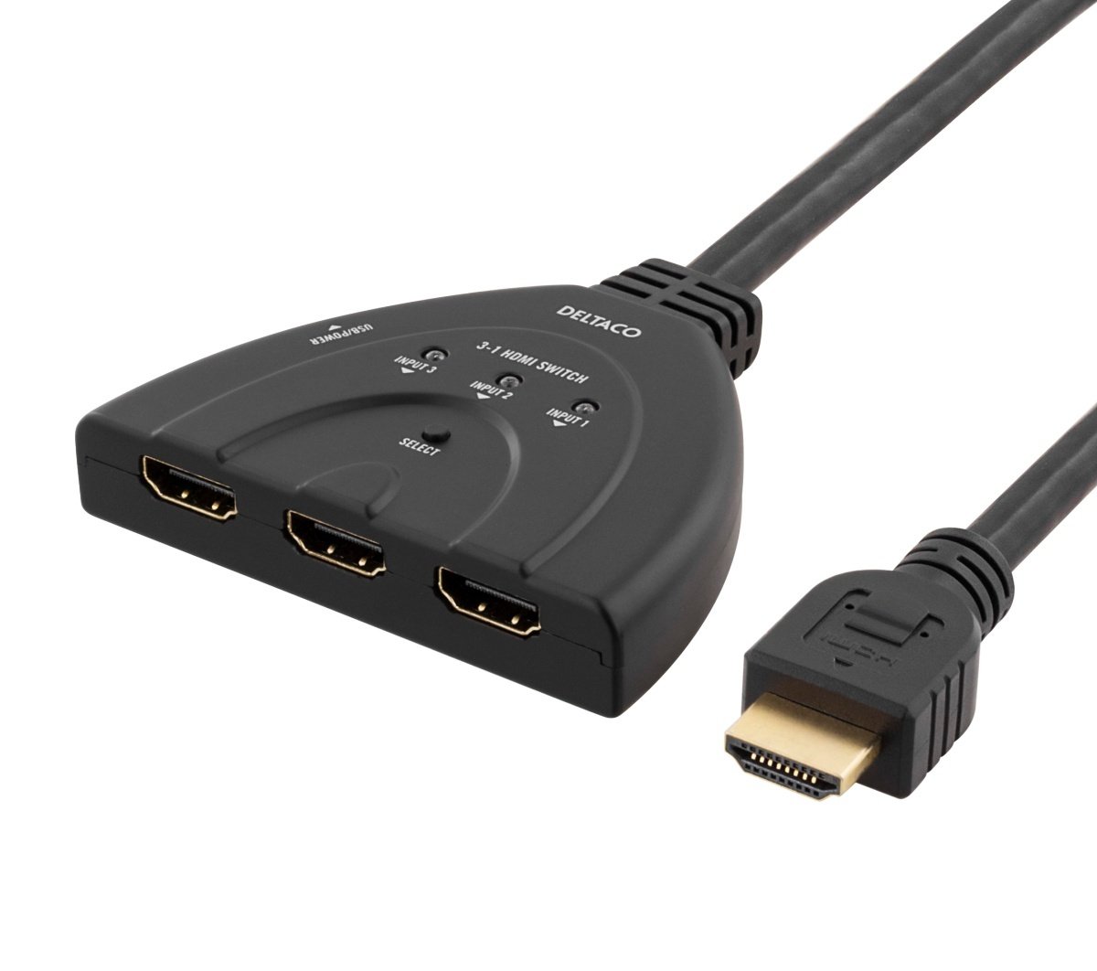 DELTACO HDMI Switch , 3 inputs to 1 output, 4K in 7.1, sort ‒